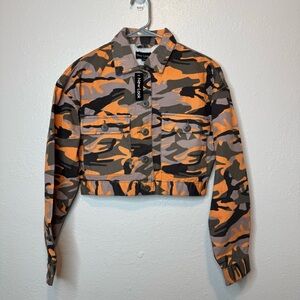 New Look Cropped Camo Jacket Orange Button Front Size Small New Streetwear Edgy